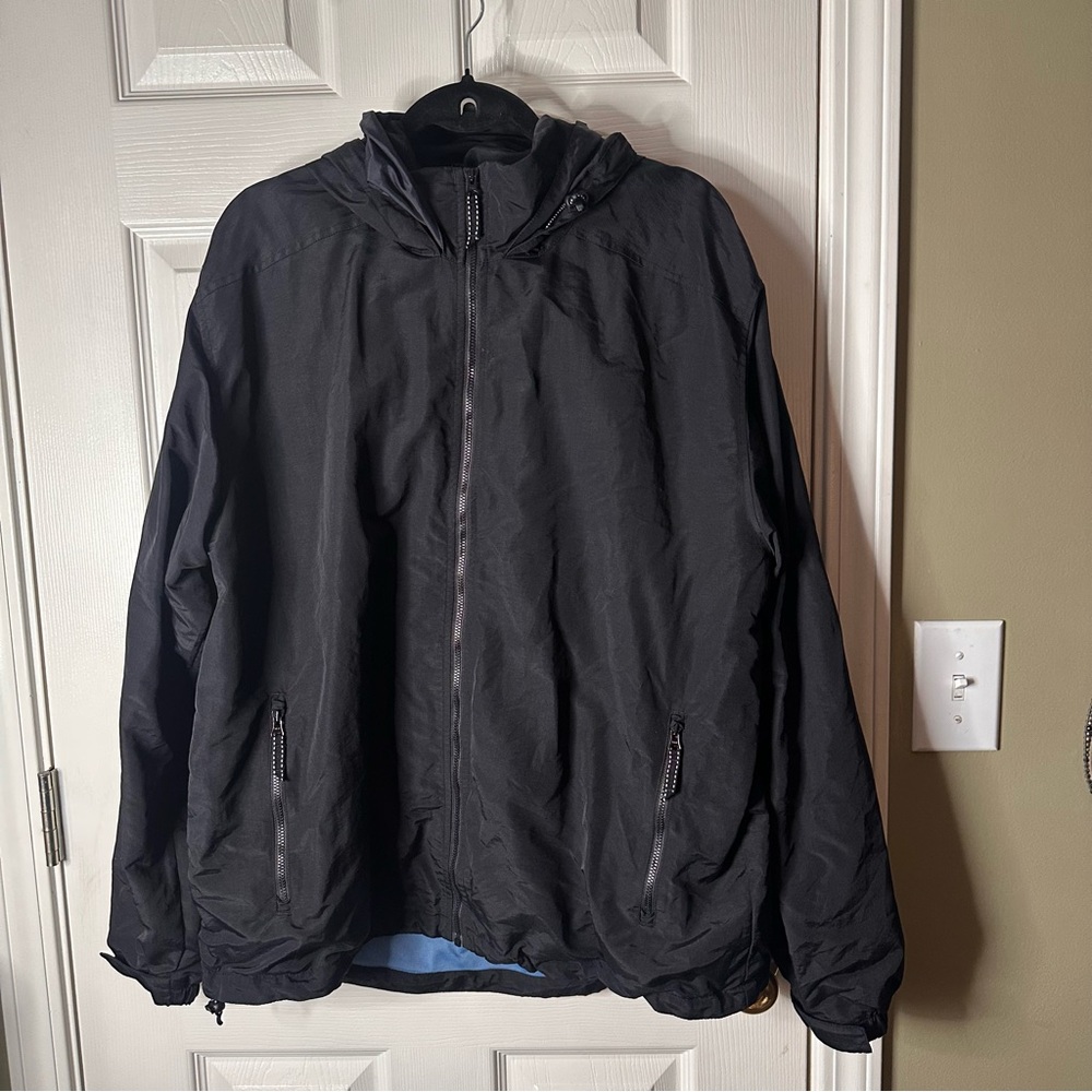 Lands End Hooded Black Raincoat Men’s 
Size L